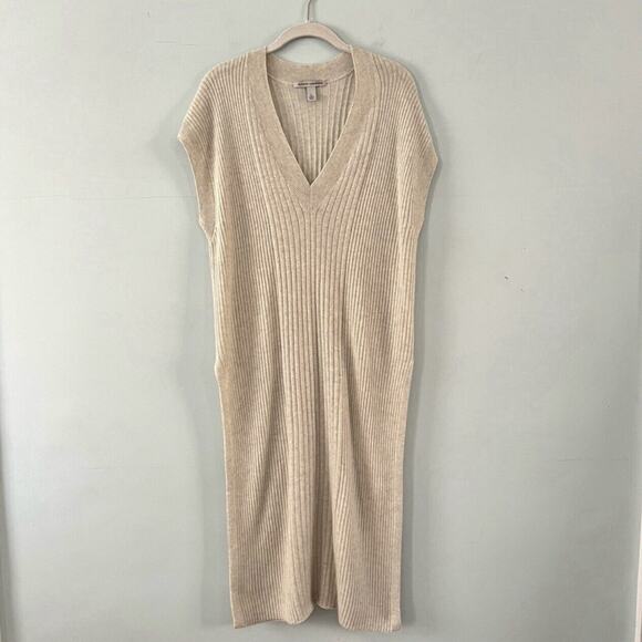 Autumn Cashmere Ribbed V-Neck Butterscotch Brown Tunic Knit Sweater Dress - Picture 3 of 6